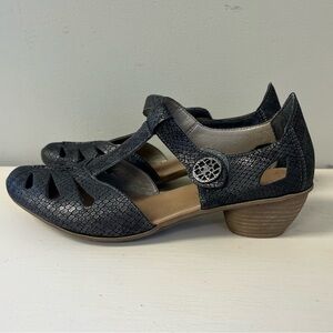 NWT Rieker Mirjam 50 Womens Adustable Strap Low Heel Pump Black 39 8-8.5